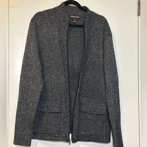 New Michael Kors men large sweater jacket pullover full zip gray black shirt MK
